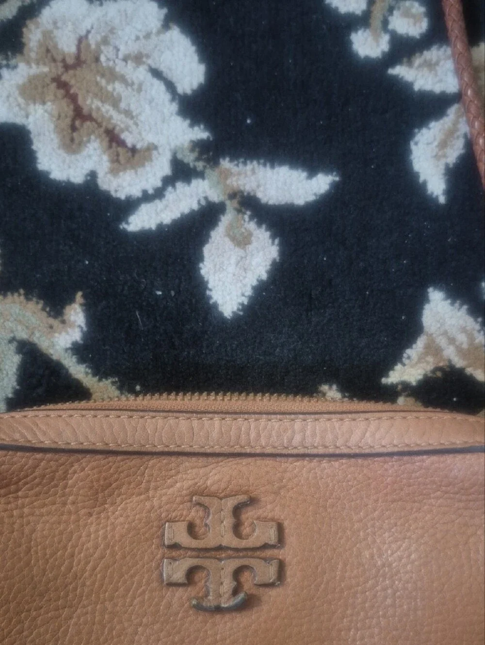 Tory Burch Cognac Pebbled Leather Crossbody with Tassel